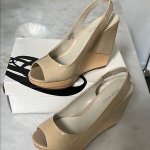 Nine West Tan Wedge Peep-Toe Sandals